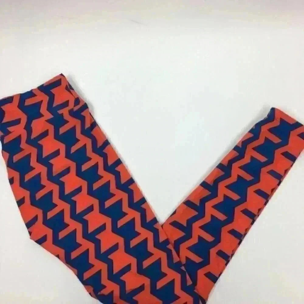 New Lularoe One Size OS leggings Orange Blue 2-12 - Picture 3 of 8